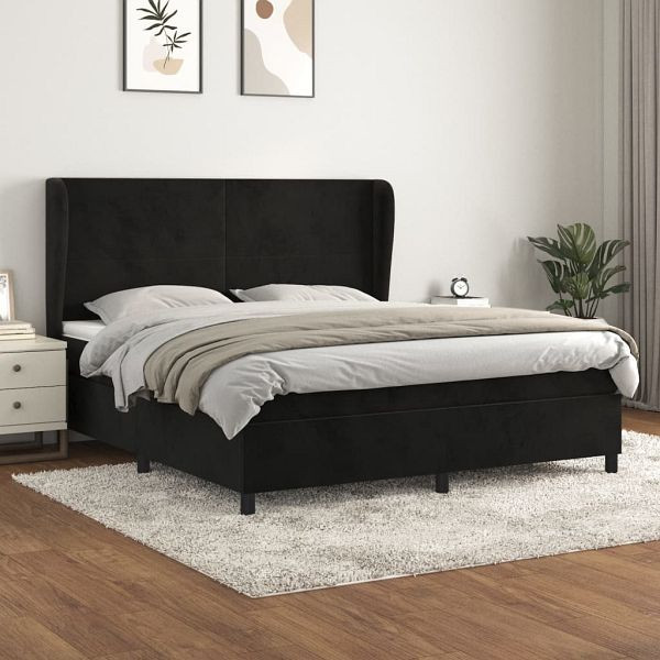 vidaXL Boxspringbett mit Matratze Schwarz 180x200 cm Samt, 3129107