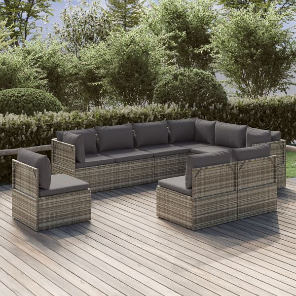 vidaXL 9-teilig Garten-Lounge-Set mit Kissen Grau Poly Rattan, 3157430