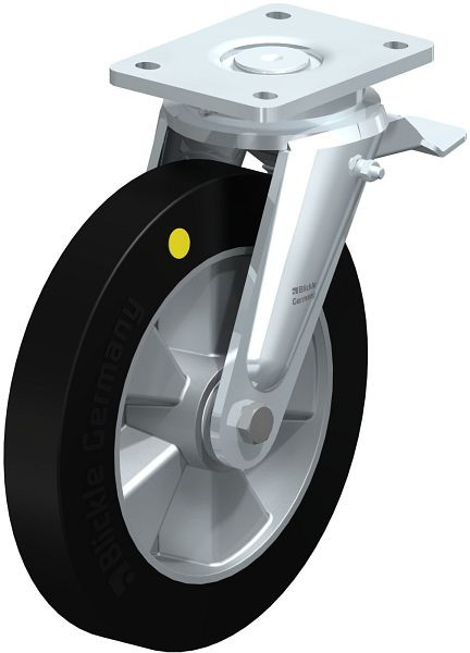 Blickle LO-ALEV 250K-ST-EL Stahlgeschweißte Schwerlast-Lenkrolle mit Feststeller, Elastik-Vollgummi, Schwarz, 852075