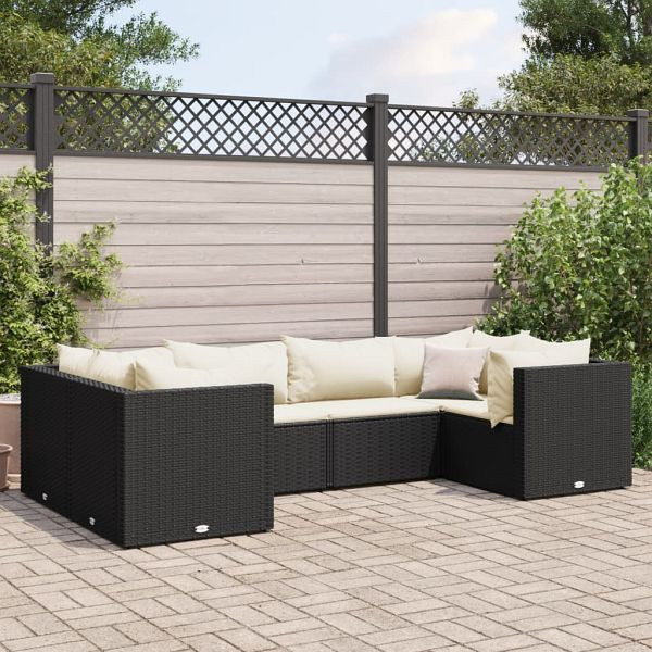 vidaXL 6-tlg. Garten-Lounge-Set mit Kissen Schwarz Poly Rattan, 3308248
