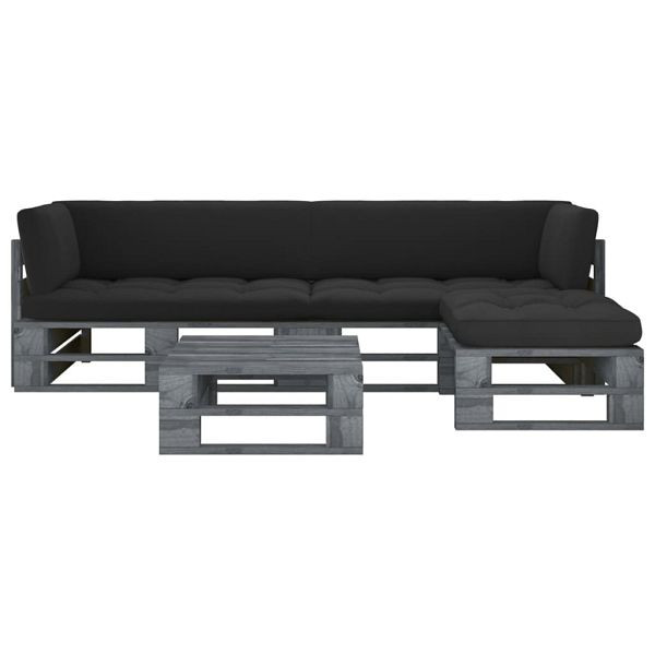 vidaXL 4-teilig Paletten-Lounge-Set Grau Imprägniertes Kiefernholz, 3066776