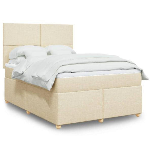 vidaXL Boxspringbett mit Matratze Creme 140x200 cm Stoff, 3291301