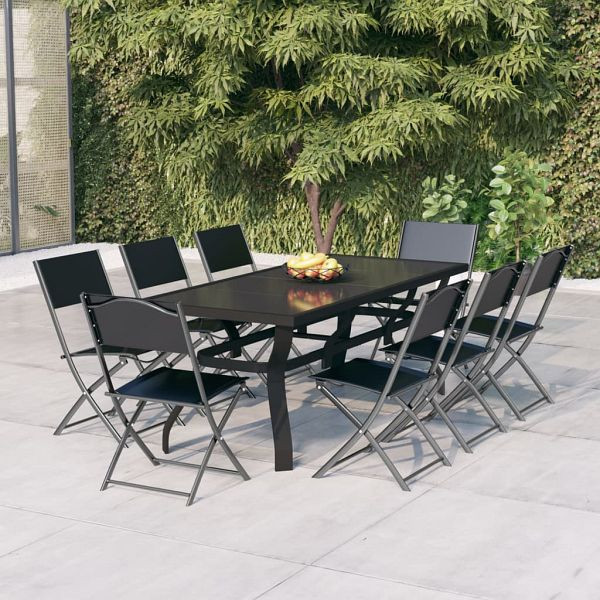 vidaXL 9-tlg. Garten-Essgruppe Grau und Schwarz, 3102921