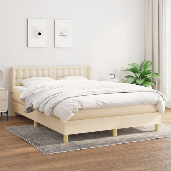 vidaXL Boxspringbett mit Matratze Creme 140x200 cm Stoff, 3130598