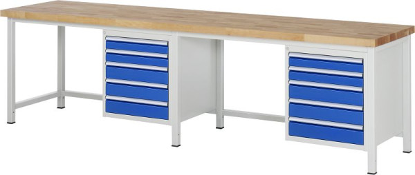 RAU Werkbank Serie 8000 - Gestell-Bauweise (Schweißgestell), 2 Unterbau-Container (5x Schublade), 3000x840x700 mm, 03-8171A1-307B4S.11