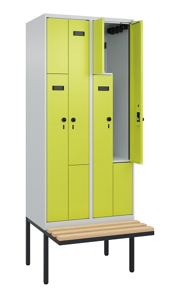 C+P Z-Spind Evolo PLUS, Bank, 4 Fächer, 2120x800x815mm, 7035/0024, Drehriegel, Sitzfläche Holz, 0490437-224 S10011