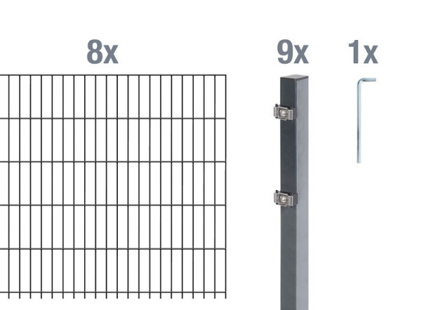 Alberts Doppelstabmattenzaun als 18 teilig Zaun-Komplettset Typ 6/5/6, Höhe: 100 cm, L: 16 m, anthrazit, 650759