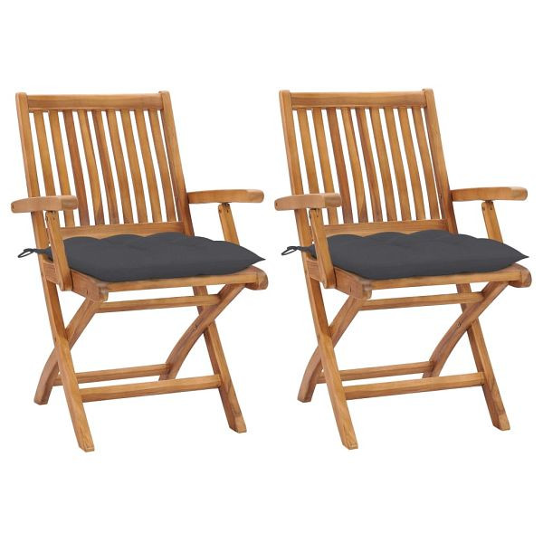 vidaXL Gartenstühle 2 Stück mit Anthrazit Kissen Massivholz Teak, 3062421