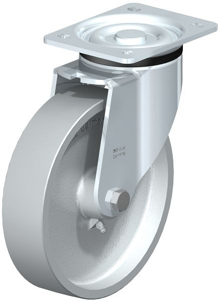 Blickle LK-G 200G Stahlblech-Lenkrolle, schwere Ausführung, mit Anschraubplatte, Guss, Grau, 7831