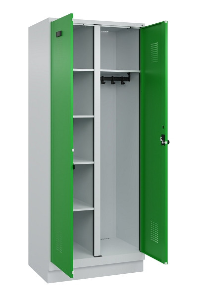 C+P Wäsche-/Garderobenspind Evolo PLUS, mit Sockel, 2 Abteile, 1950x800x500mm, 7, Frontfarbe RAL 6037 Reingrün, Drehriegel, 049620-22 S10011