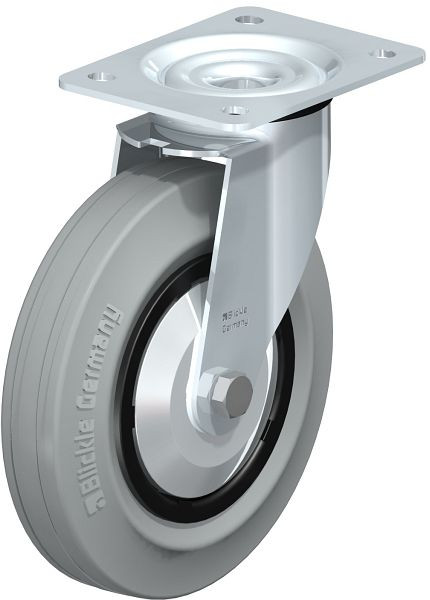 Blickle LE-VPP 200R-SG-FA Stahlblech-Lenkrolle mit Anschraubplatte, Vollgummi, Schwarz, 696740