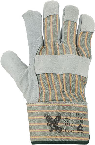ASATEX Rindspaltleder-Handschuh, gefüttert, Stulpe, Farbe: naturfarben/grün, VE: 72 Paar, FALKE-G