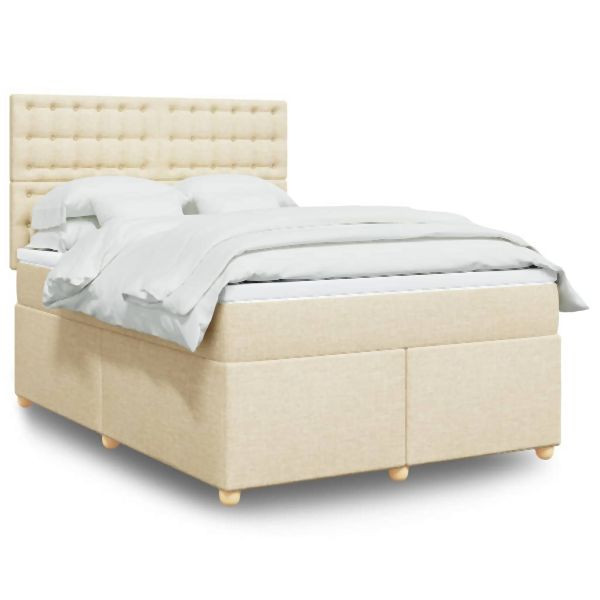 vidaXL Boxspringbett mit Matratze Creme 140x200 cm Stoff, 3291322
