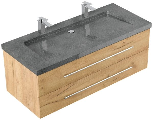 Posseik Badmöbel Granit G654 YAMO 130 cm 2 Hahnlöcher SoftClose eiche gold, YAMO130012000010DE