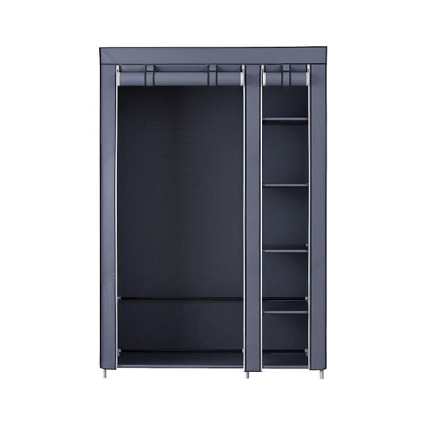 SONGMICS Tragbarer Kleiderschrank, faltbarer Schrank, mit Hängestange, Regale, Stoffbezug, Garderobe, 110 x 45 x 175 cm, grau, LSF007G