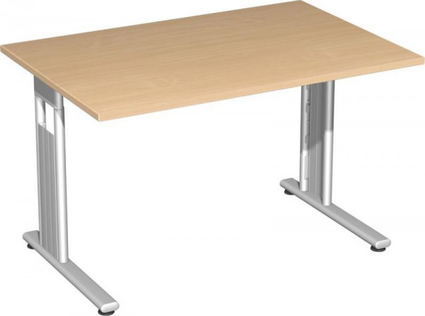 geramöbel Schreibtisch feste Höhe, C Fuß Flex, 1200x800x720, Buche/Silber, S-618102-BS