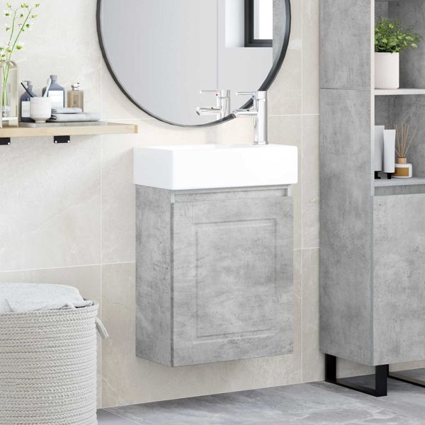 vidaXL Badezimmer Waschtischunterschrank mit Wasserhahn Betongrau, 889514