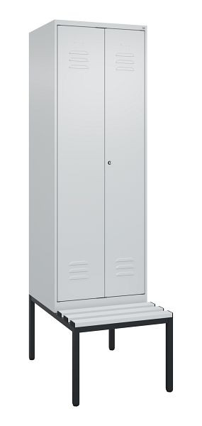 C+P Umkleidespind Classic PLUS SW, 2 Abteile, 2120x600x815mm, 7035/7035, Zylinderschloss, mit untergebauter Sitzbank, 0800527-20 S10024