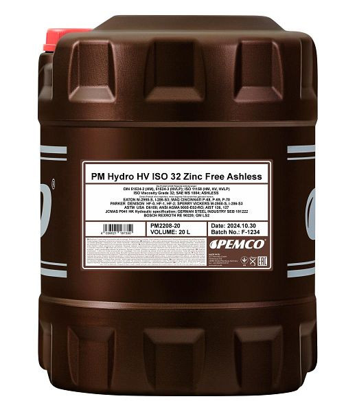 PEMCO Hydrauliköl 2208 Hydro HV ISO 32 Zinkfrei, VE: 20 l, PM2208-20