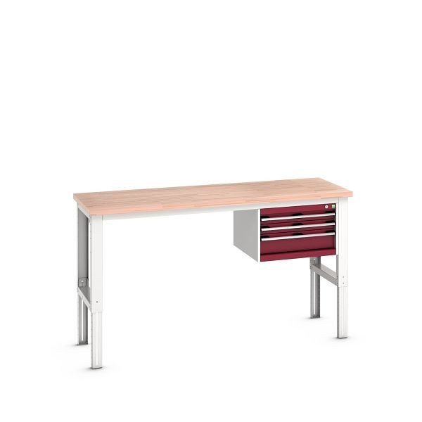 bott cubio Werkbank mit Hängeschrank 3 Schubladen, Rotbuche, höhenverstellbar BxHxT: 2000x750x740-1140mm, Rotbuche RAL 7035/3004, 41003473.24V