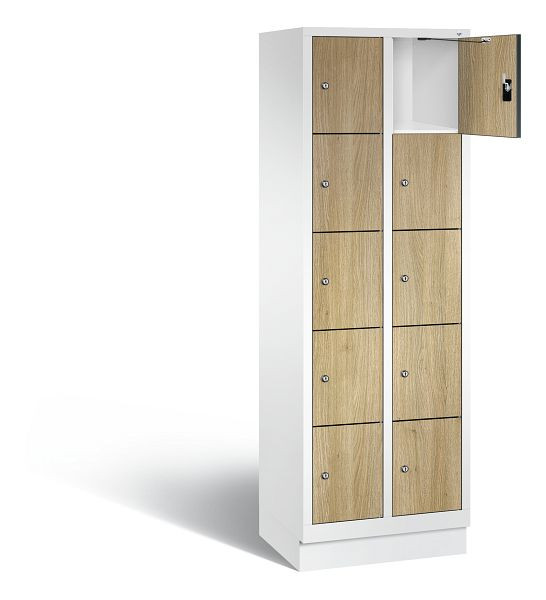 C+P Schließfachschrank Evolo, H1800xB610xT500mm, Farbe: Verkehrsweiß / Dekor Eiche Sereno, 48020-205 S10178