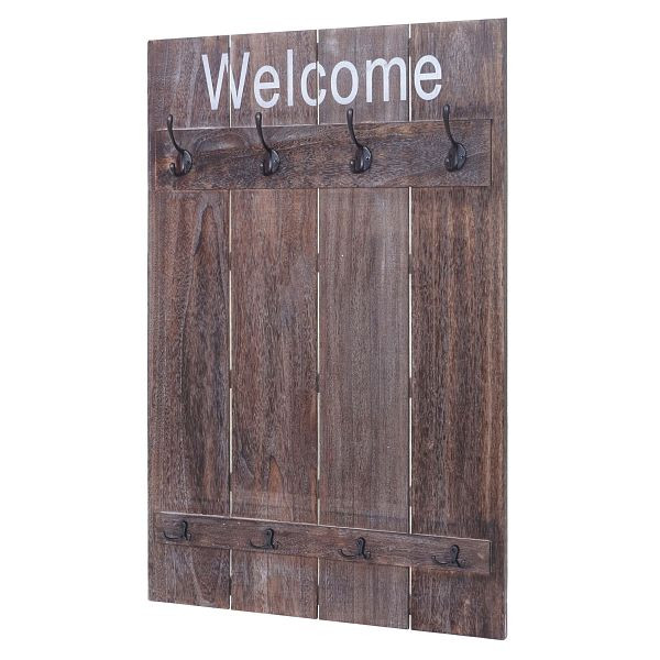 Mendler Wandgarderobe HWC-C89 Welcome, Garderobe Garderobenpaneel, Shabby-Look Vintage, 91x60cm, braun, shabby, 61922