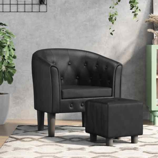 vidaXL Clubsessel mit Fußhocker Schwarz Kunstleder, 356463