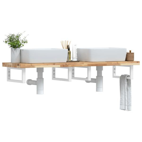 vidaXL Waschbeckenregal Wandmontage Stahl und Akazienholz, 3302700