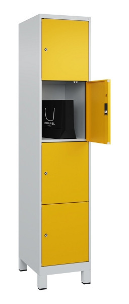 C+P Schließfachschrank Evolo PLUS, mit Füßen, 4 Fächer, 1950x400x500mm, 7035/10, Frontfarbe RAL 1004 Goldgelb, 049010-124 S10000