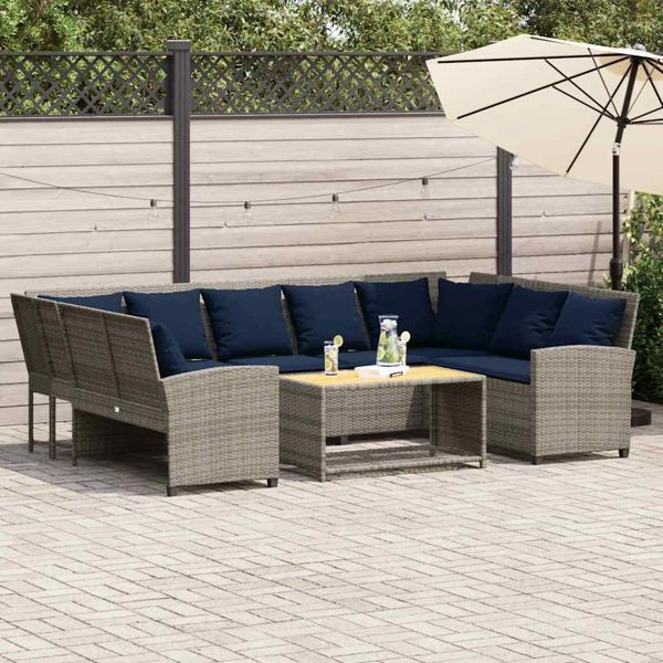 vidaXL Gartensofa mit Kissen Grau Poly Rattan, 3365335
