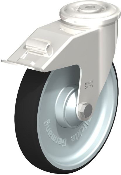 Blickle LEXR-PATH 200KD-FI Edelstahl-Lenkrolle mit Rückenloch & Feststeller, Thermoplastisches Polyurethan, Grau, 761536