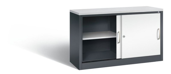 C+P Sideboard mit Schiebetüren Acurado, H720xB1200xT400mm, Farbe: Schwarzgrau / Verkehrsweiß, Bügelgriff, 2 OH, 5723-00 S10470