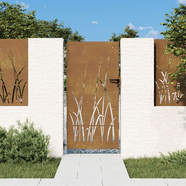 vidaXL Gartentor 85x200 cm Cortenstahl Gras-Design, 153225