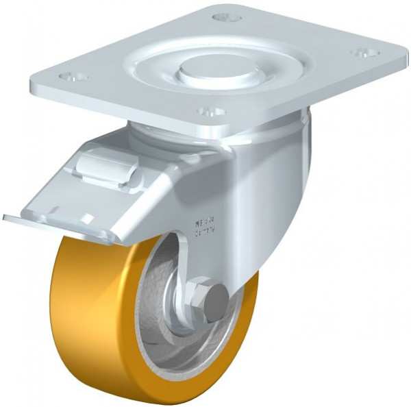 Blickle LH-GTH 100K-3-FI Stahlblech-Lenkrolle, Schwerlast-Ausführung, mit Anschraubplatte & Feststeller, Blickle Extrathane®, Hellbraun, 595678