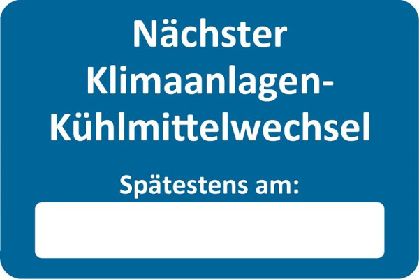 Eichner Kundendienst-Aufkleber, Blau, Text: Nächster Klimaanlagen-Kühlmittelwechsel, VE: 250 Stück, 9220-00058