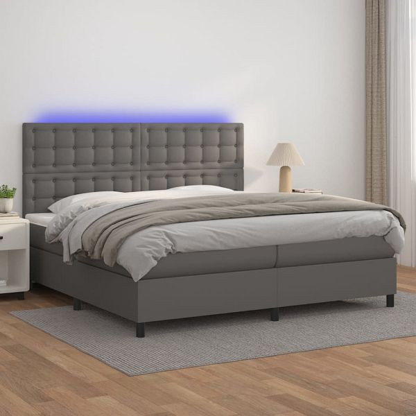 vidaXL Boxspringbett mit Matratze & LED Grau 200x200 cm Kunstleder, 3135967