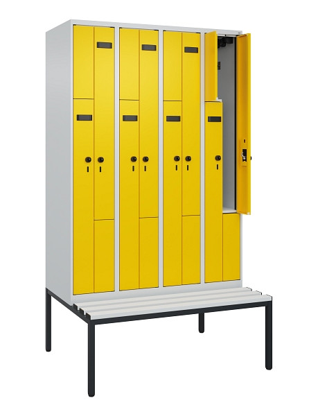C+P Z-Spind Evolo PLUS, 8 Fächer, 2120x1200x815mm, 7035/1023, Drehriegel, Sitzfläche Kunststoff, Sitzbank, 0490537-408 S10055