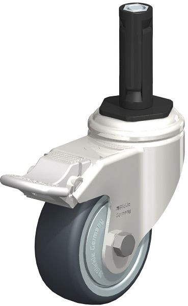 Blickle LKRXA-TPA 80KD-11-FI-FK-EXR12 Edelstahl-Apparate-Lenkrolle mit Expander & Feststeller, Thermoplastisches Gummi-Elastomer, Grau, 853130