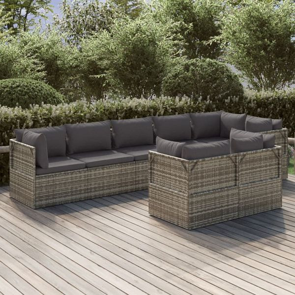 vidaXL 8-teilig Garten-Lounge-Set mit Kissen Grau Poly Rattan, 3157426