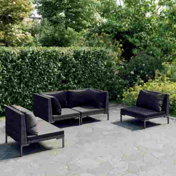 vidaXL 4-tlg. Garten-Lounge-Set mit Kissen Poly Rattan Dunkelgrau, 3099818