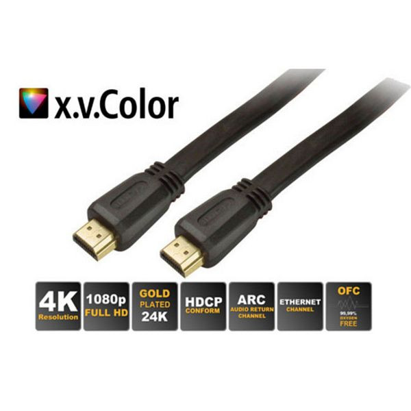 S-Conn HDMI A-Stecker auf HDMI A-Stecker, vergoldete Kontakte, FLACH, Full HD, ULTRA HD, 3D, HEAC, 3,0m, 77473-FLAT
