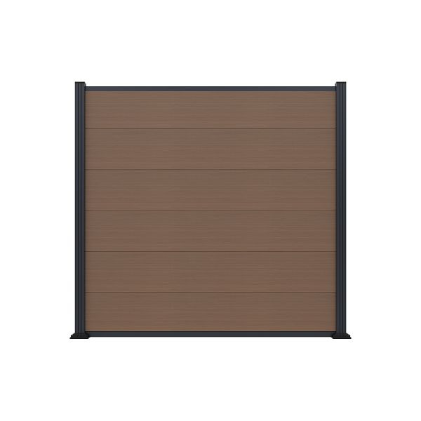 T&J MAX-XL WPC-Steckzaunset, 175 x 168 cm, coextrudiert, Farbe TEAK, Abschlussleiste und Clips separat in silber oder anthrazit, 44633