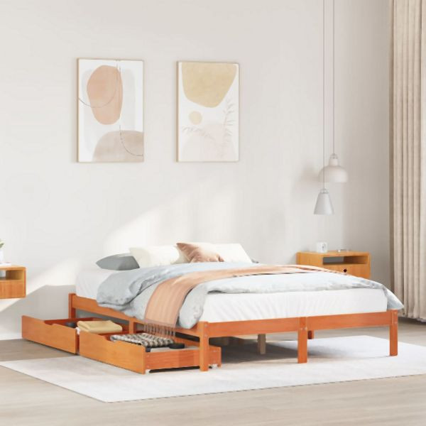 vidaXL Massivholzbett ohne Matratze Wachsbraun 150x200 cm Kiefernholz, 3301455