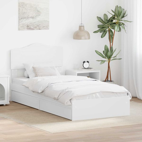 vidaXL Aufbewahrungsbett mit Kopfteil Weiß 90 x 200 cm Holzwerkstoff, 3413131