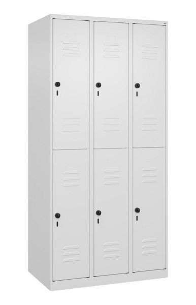 C+P Doppelstöckiger Spind Classic PLUS, 3 Abteile, 1850x900x500mm, 9016/9016, Drehriegel, 080300-30 S10012