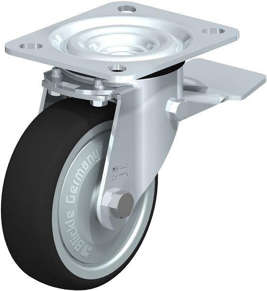 Blickle L-PATH 100K-ST-FK Stahlblech-Lenkrolle, mittelschwere Ausführung, mit Anschraubplatte & Feststeller, Thermoplastisches Polyurethan, Grau, 852197