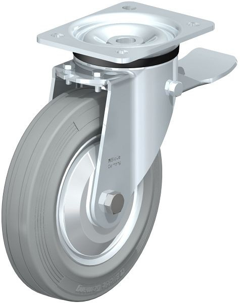 Blickle LK-RD 202R-ST-VLI-FA Stahlblech-Lenkrolle, schwere Ausführung, mit Anschraubplatte & Feststeller, Zweikomponenten-Vollgummi, Grau, 750482