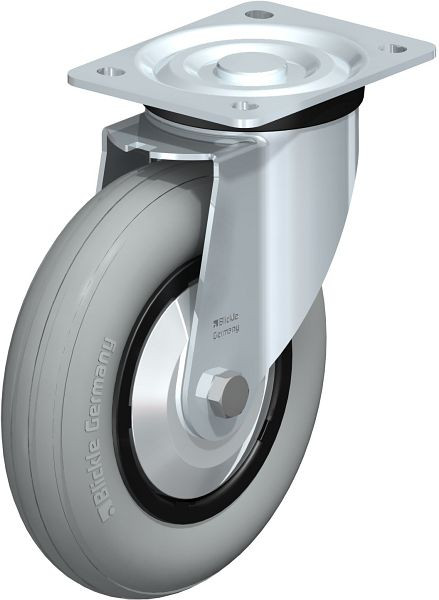 Blickle L-VWPP 200R-SG-FA Stahlblech-Lenkrolle, mittelschwere Ausführung, mit Anschraubplatte, Weichgummi, Grau, 849964