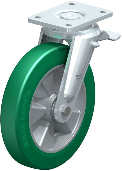 Blickle LO-ALST 250K-ST Stahlgeschweißte Schwerlast-Lenkrolle mit Feststeller, Blickle Softhane®, Grün, 579706