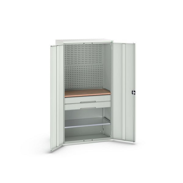 bott verso Flügeltürschrank mit 2 Schubladen, mit 2 Fachböden und Rückwand, BxTxH: 1050 x550 x 2000 mm, Lichtgrau / Lichtgrau, 16926571.16